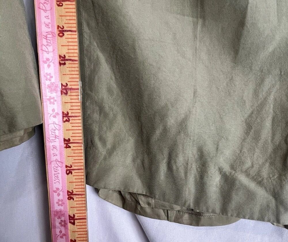 100% Silk Wide Leg Pants Women’s Sage Green Petite Coastal Minimalist - Picture 12 of 16